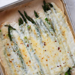 Creamy Cheesy Baked Asparagus